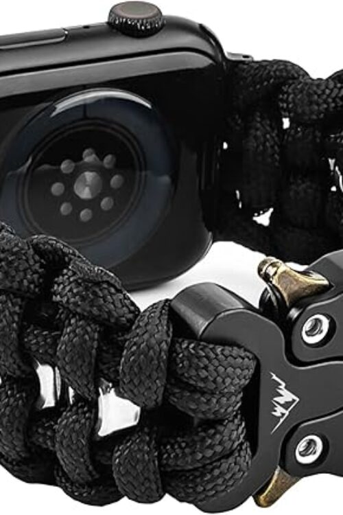 Paracord Band Compatible with Apple Watch Band 42 44 45mm for Men, Survival Military Tactical Paracord Weave Wristband with Stainless Steel Buckle and Steel Hex Nuts for iWatch Series SE 7 6 5 4 3 2 1